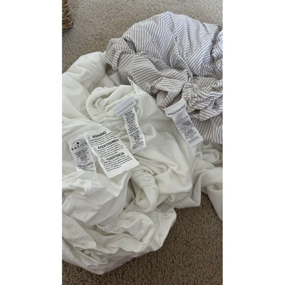 POTTERY BARN Kids Crib Sheets Bundle White, Velour White and Tan Stripe - Picture 4 of 4